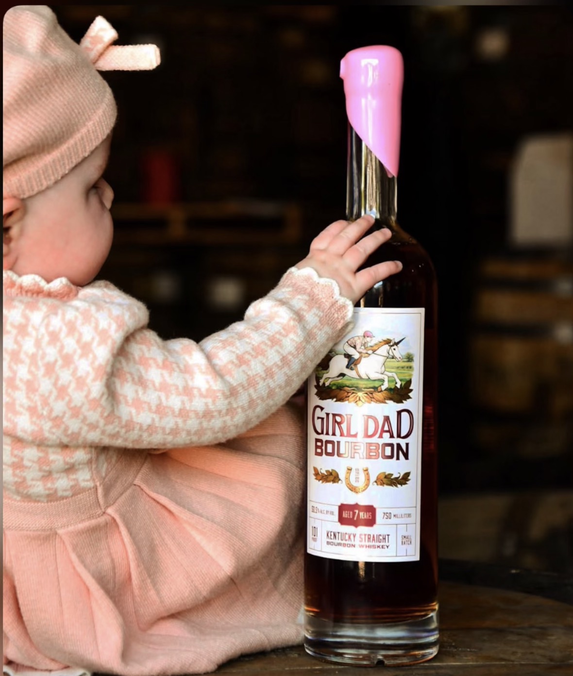 Baby with Girl Dad Bourbon bottle